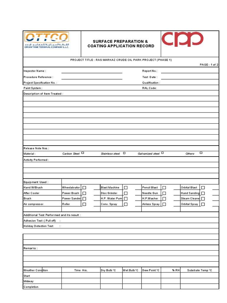 Surface Prep & Coating Record | PDF | Abrasive | Industrial Processes