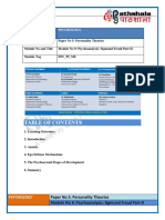 Subject Psychology: Paper No 5: Personality Theories Module No 9: Psychoanalysis: Sigmund Freud Part-II