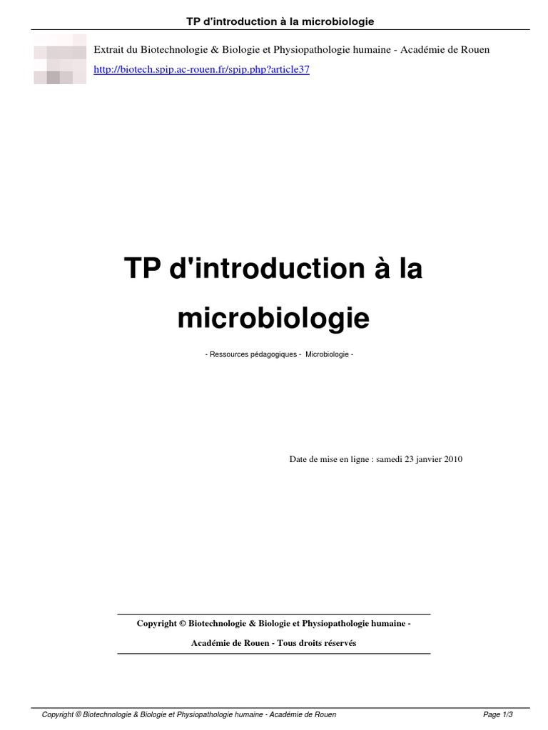 TP D Introduction La Microbiologie - A37 | PDF | Microbiologie | Bactérie