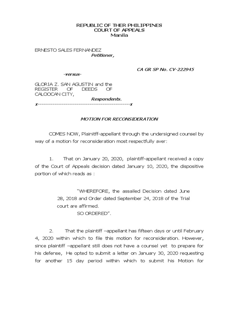 Court of Appeals - Motion For Reconsideration - Fernandez | PDF ...