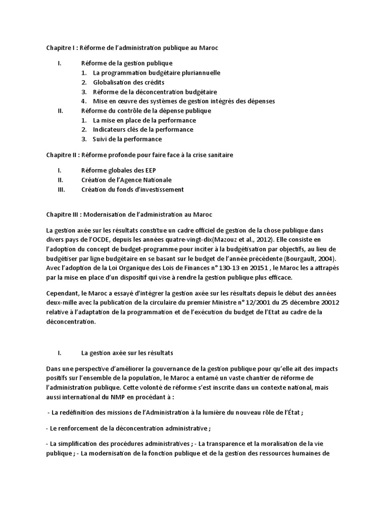Réforme de l'administration publique au Maroc | PDF | Contrôle interne ...