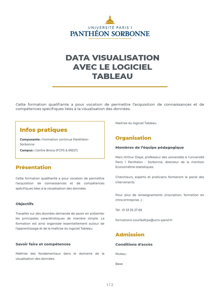 Formation Data Visualisation avec Tableau | PDF | Enseignement ...