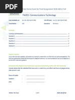 TM355: Communications Technology: Take Home Exam For Final Assignment 2020-2021/ Fall