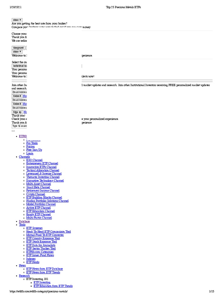 Top 25 Precious Metals ETFs PDF Exchange Traded Fund Gold As An