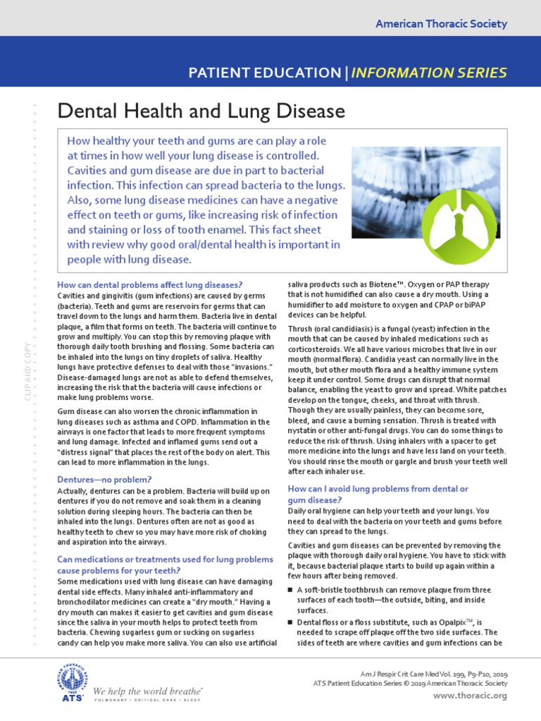 Dental Health and Lung Disease Patient Education PDF Oral Hygiene