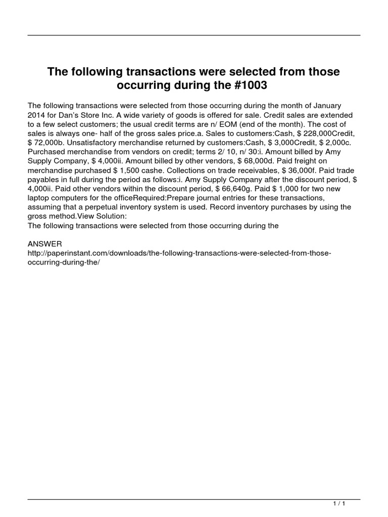 The Following Transactions Were Selected From Those Occurring During ...