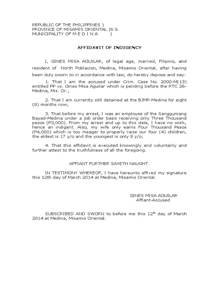 Affidavit of Indigency | PDF