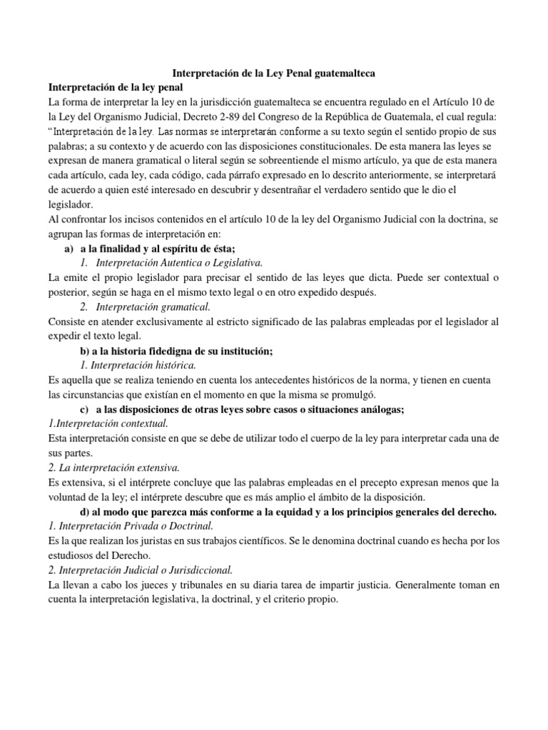 Interpretación de la Ley Penal en Guatemala | PDF | Analogía | Derecho ...