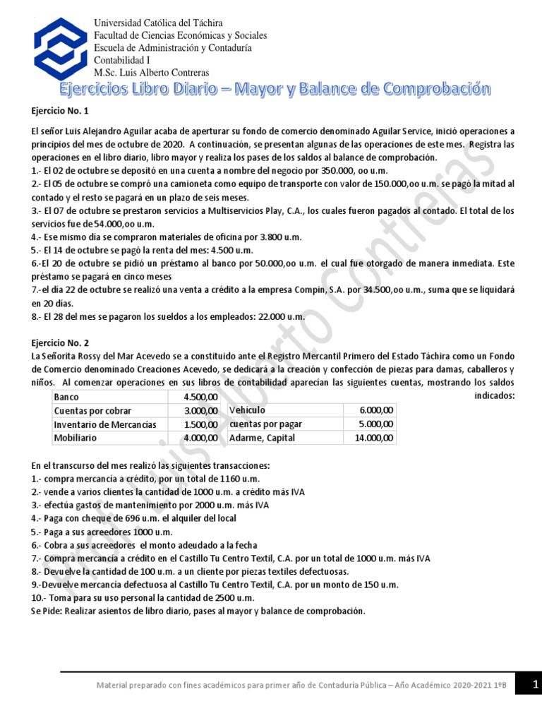 Ejercicios Libro Diario Pdf Pdf Contabilidad Bancos