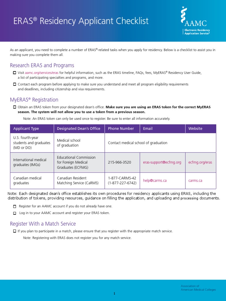 Eras Residency Applicant Checklist: Research ERAS and Programs | PDF ...