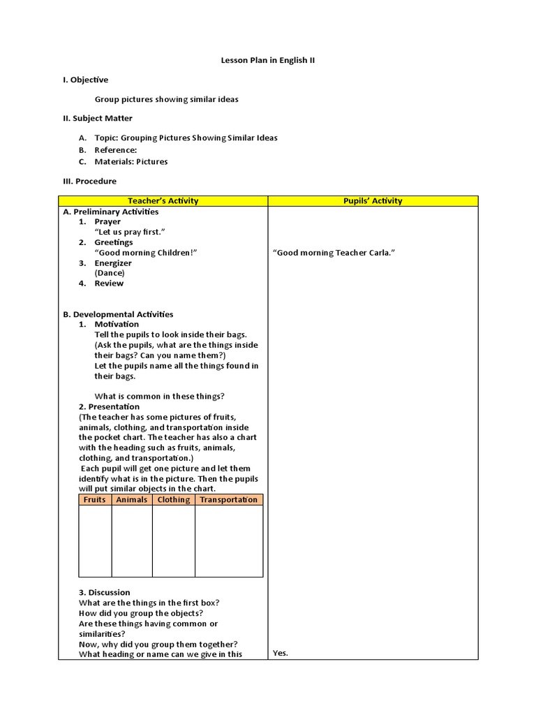 Grouping Pictures Lesson Plan | PDF