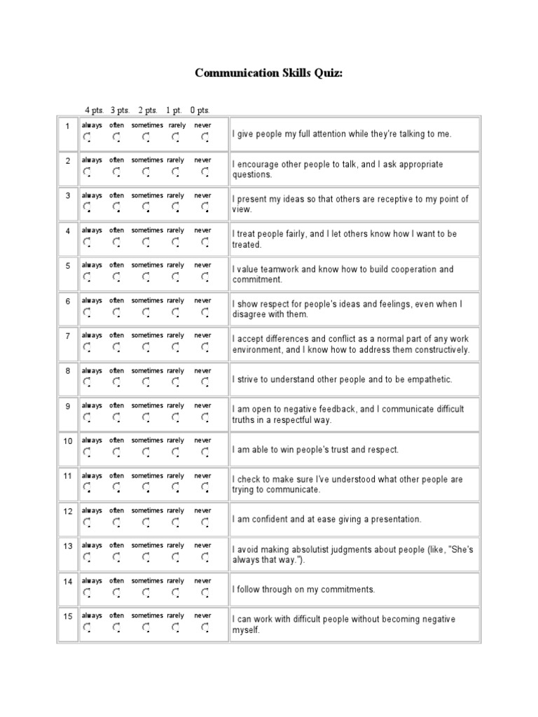 Comm. Skills Quiz W-Scoring | PDF | Applied Psychology | Social Psychology