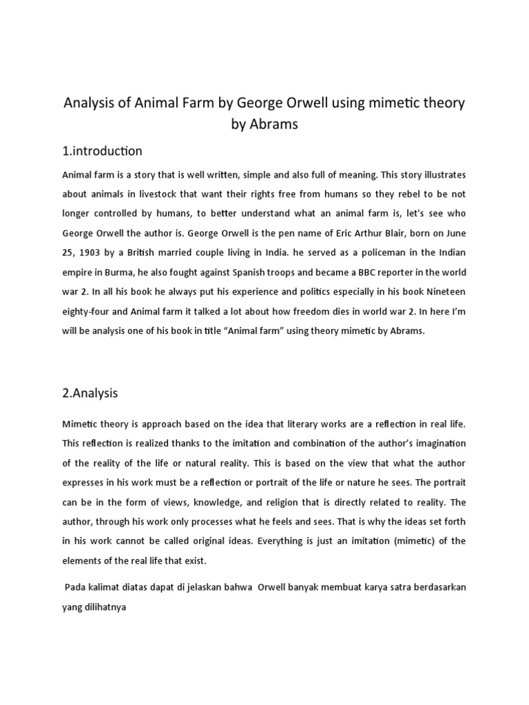 Analysis of Animal Farm by John Orwell by Using Mimetic Theory by Abrams PDF