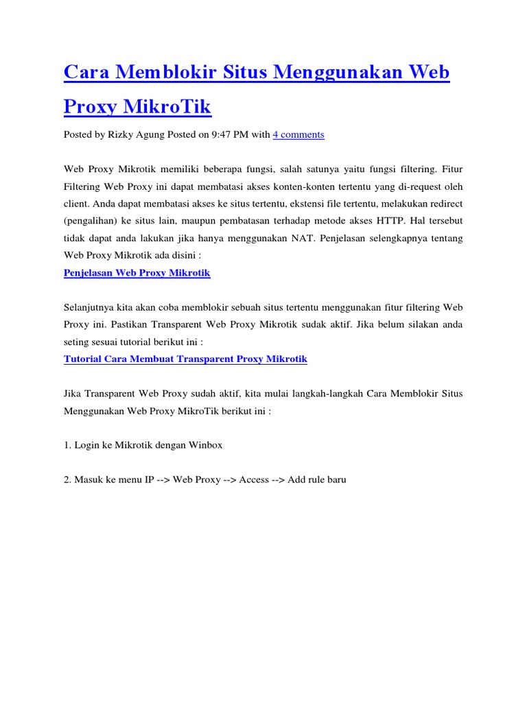 Blokir Situs di MikroTik dengan Proxy | PDF