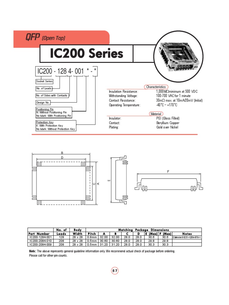 IC200 Series QFP Socket Specifications | PDF | Electrical Components ...