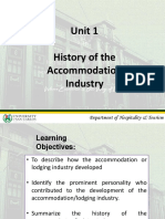 Unit 1 History of The Accommodation Industry: Department of Hospitality & Tourism