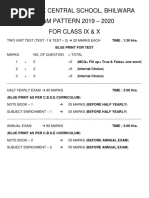 New Look Central School, Bhilwara EXAM PATTERN 2019 - 2020 For Class Ix & X