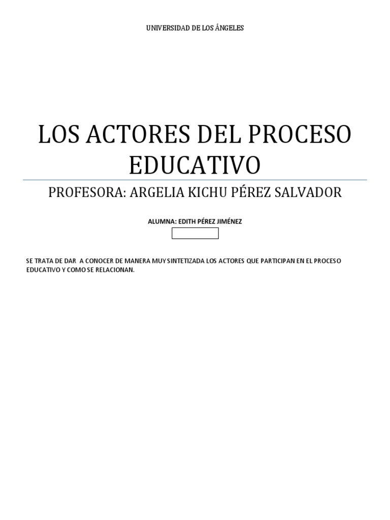 Actores en el Proceso Educativo | PDF