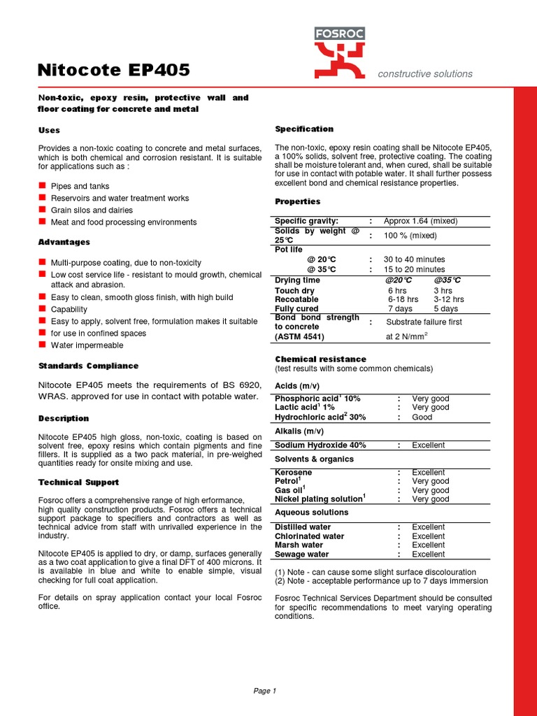 Nitocote EP405: Non-Toxic Coating Guide | PDF | Epoxy | Concrete