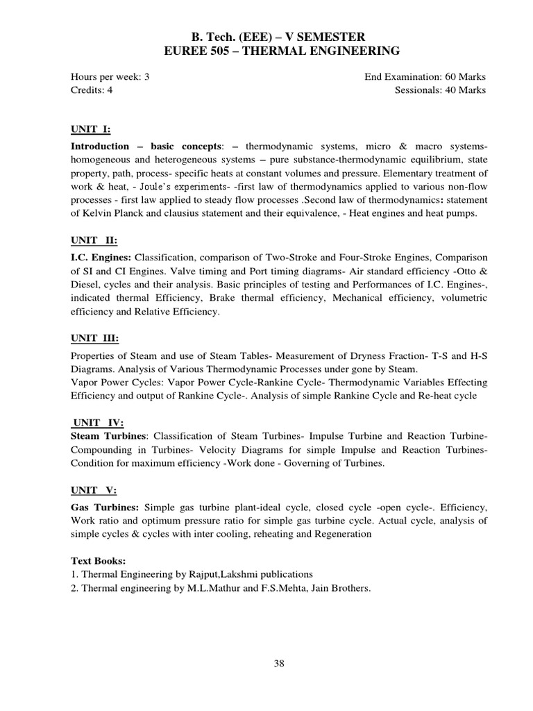 Thermal Engineering Syllabus for EEE V Sem | PDF