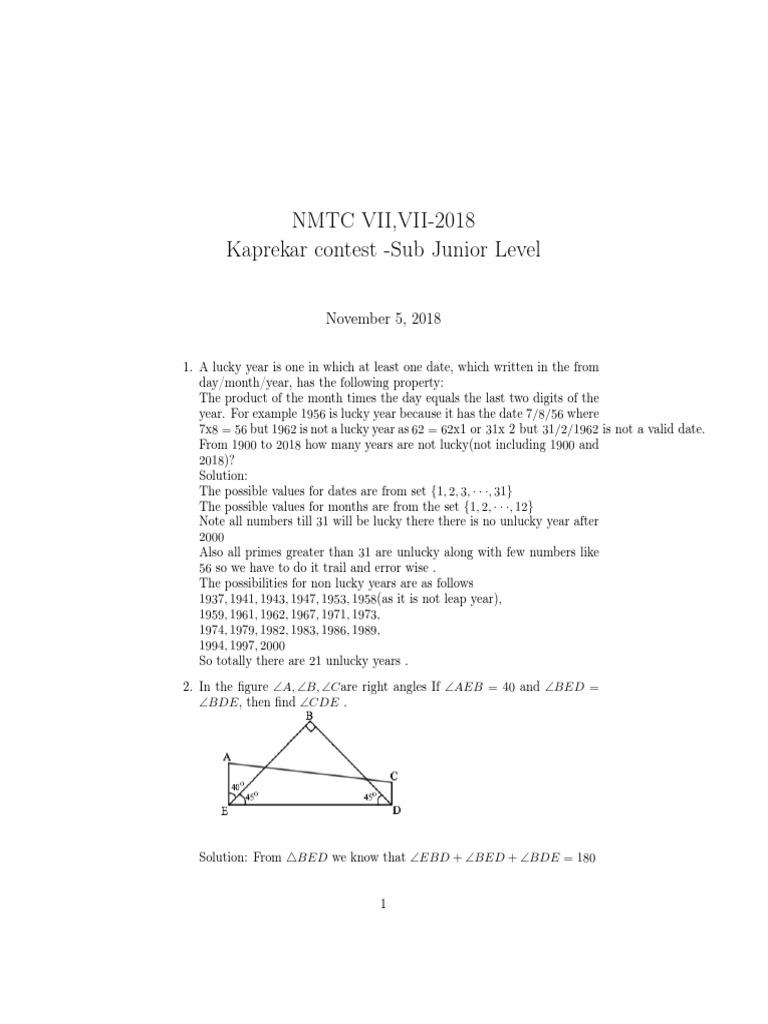 NMTC Stage 2 Sub Junior Paper 2018 | PDF | Numbers | Number Theory