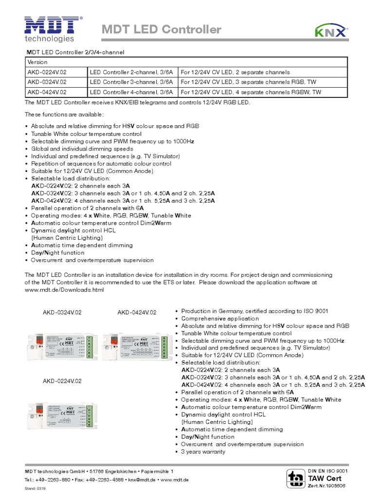 MDT LED Controller: TAW Cert | PDF | Color | Electronics