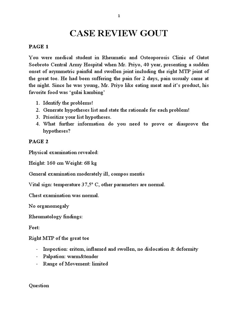 An InDepth Case Review of a Patient with Acute Gout Arthritis PDF