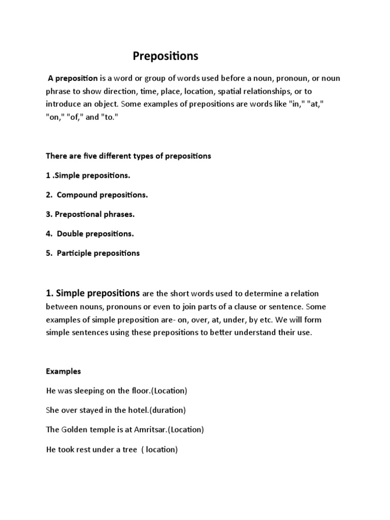 Understanding Types of Prepositions | PDF | Preposition And ...