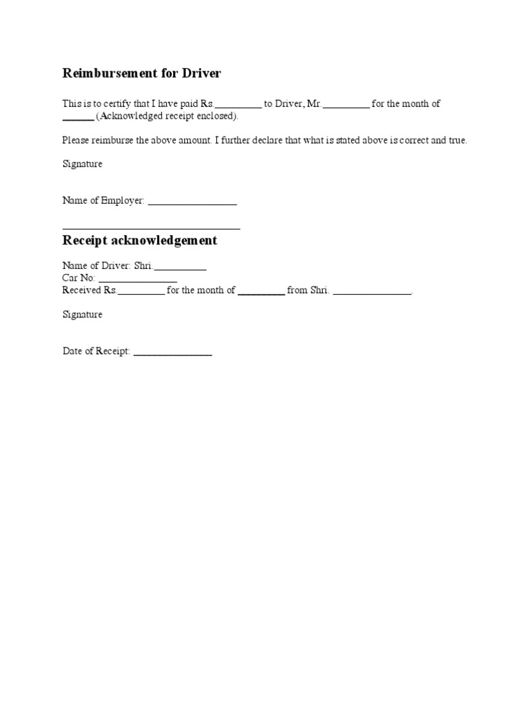 Driver Payment Reimbursement Receipt | PDF