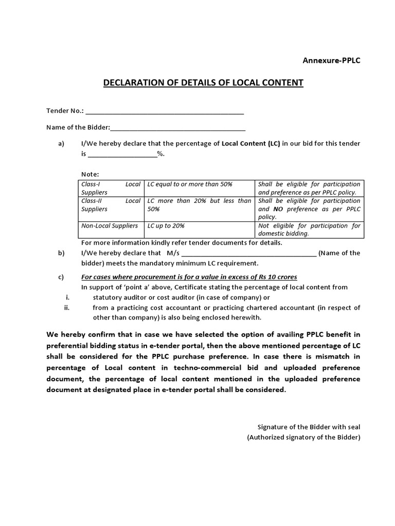Local Content Declaration Form | PDF | Accountant | Business
