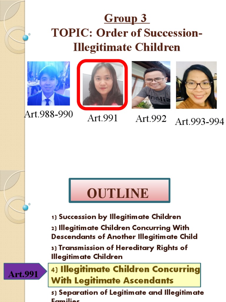 Group 3 TOPIC Order of SuccessionIllegitimate Children Art.991 Art