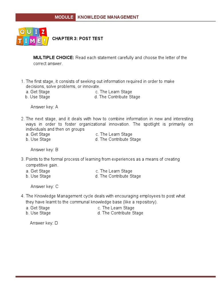 Chapter 3 Post-Test: Knowledge Management | PDF | Knowledge Management ...