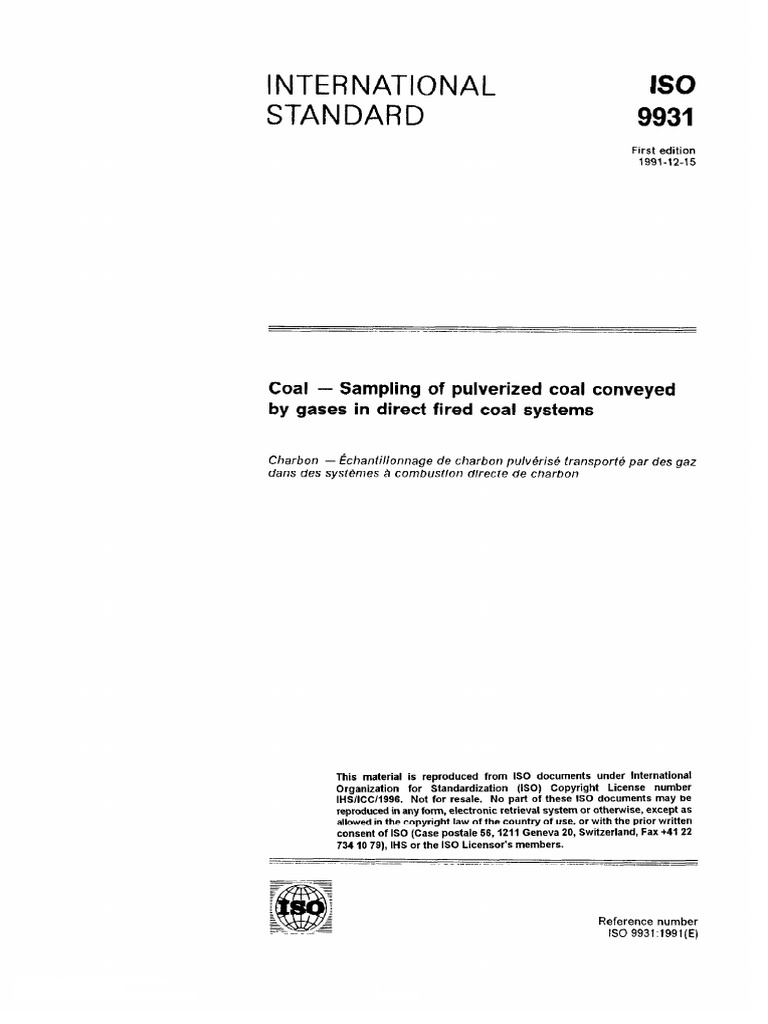ISO 9931-1991 (Coal Sampling Method) | PDF | International Organization ...