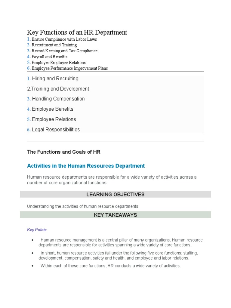 The Core Functions and Activities of Human Resource Departments PDF