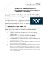 National University of Sciences & Technology Postgraudate (PG) Students Instructions For Re-Opening of The University - Spring 2021