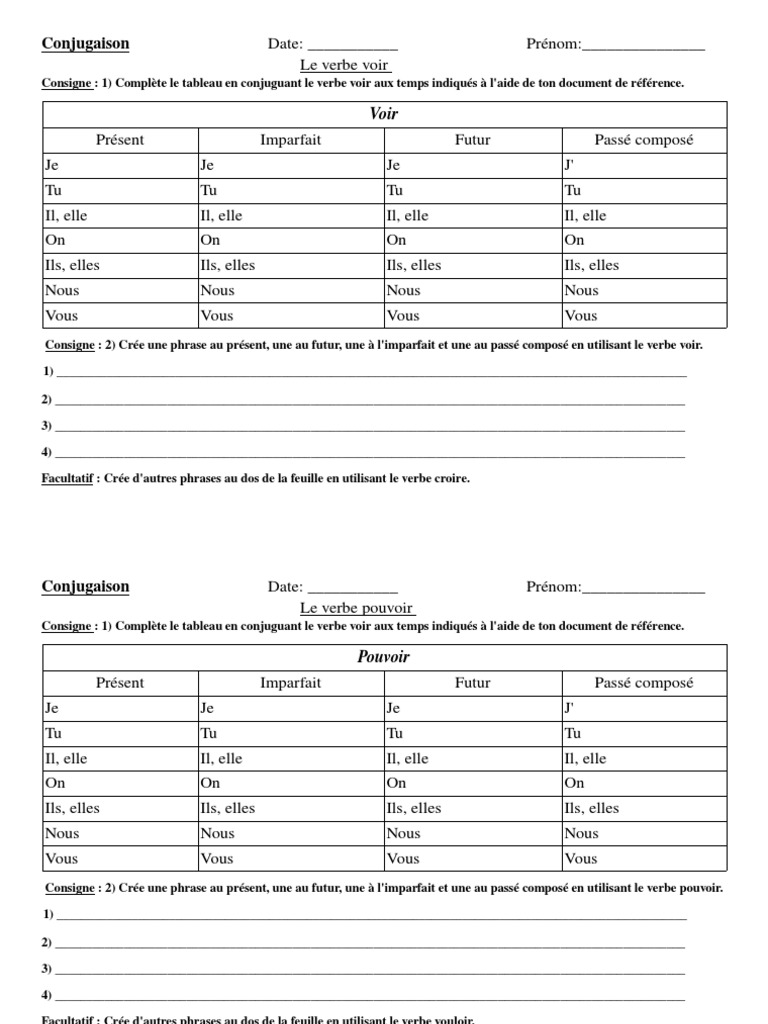 Conjugaison Du Verbe Voir à L imparfait Serie 1 Verbes 4 P | PDF | Conjugaison | Verbe