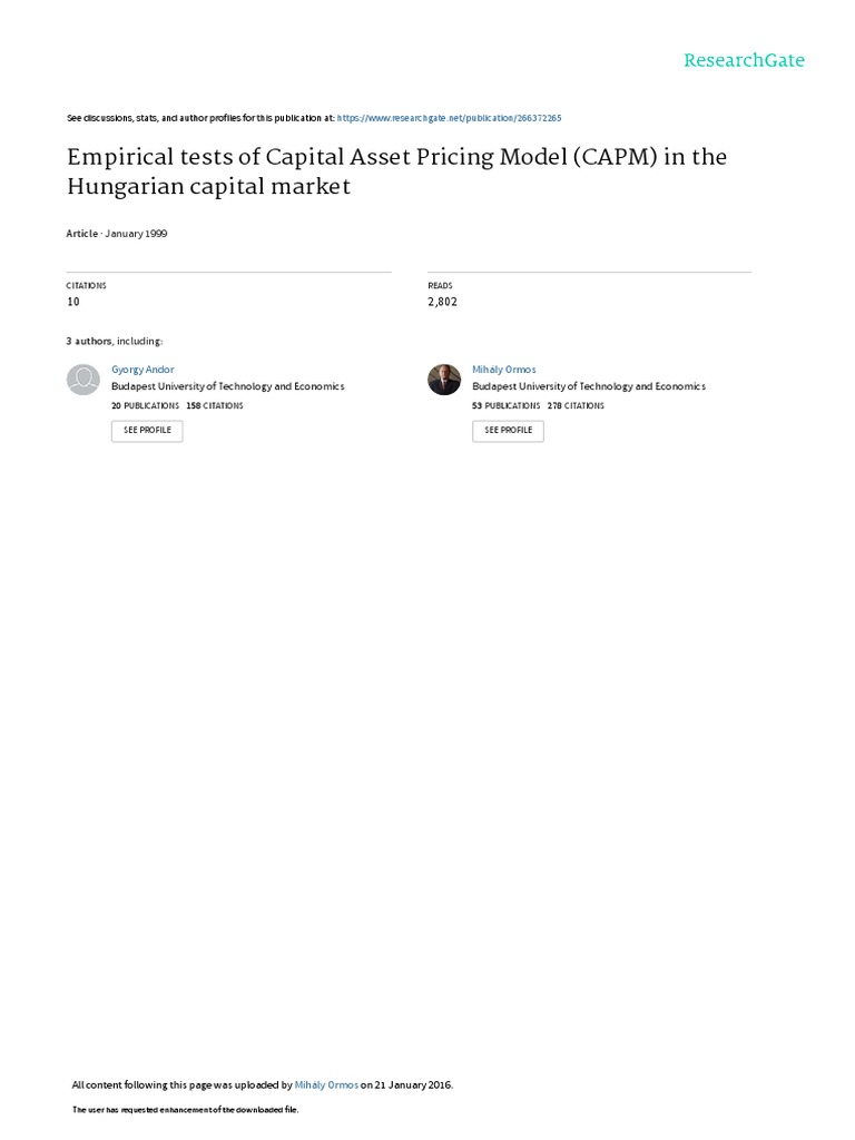CAPM Analysis in Hungarian Market | PDF | Capital Asset Pricing Model ...