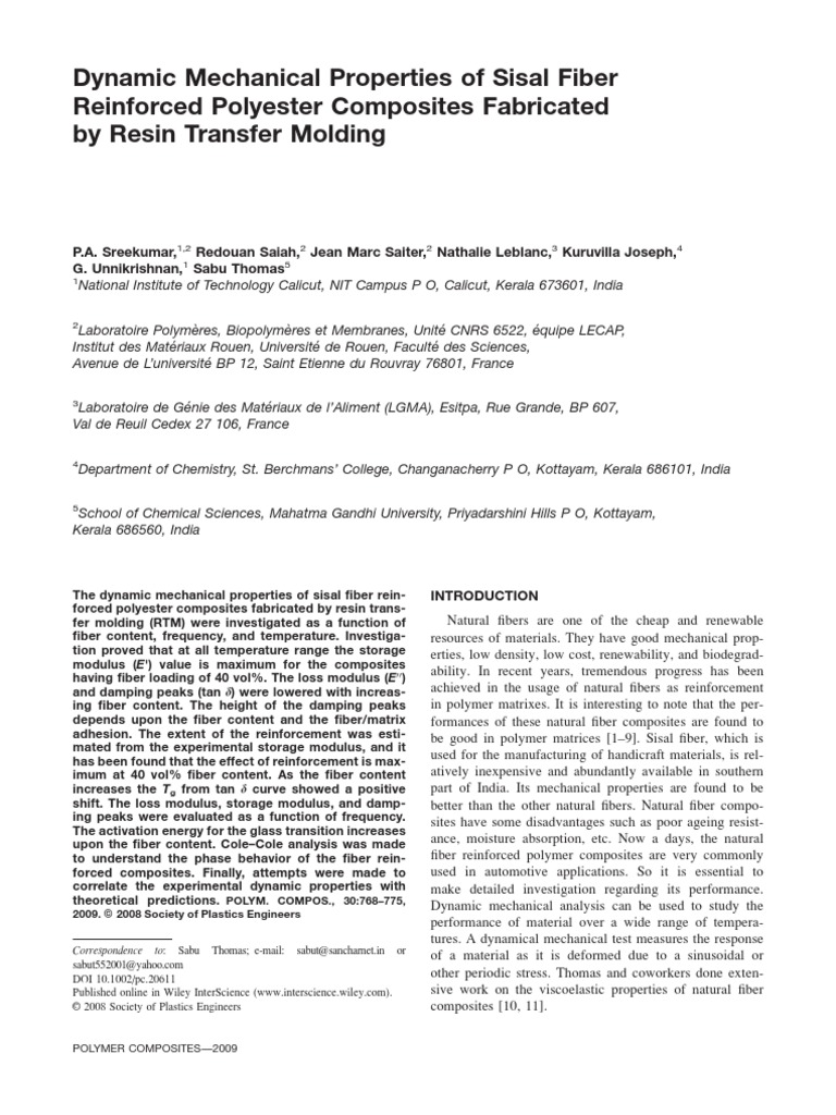 Dynamic Mechanical Properties of Sisal Fiber Reinforced Polyester ...