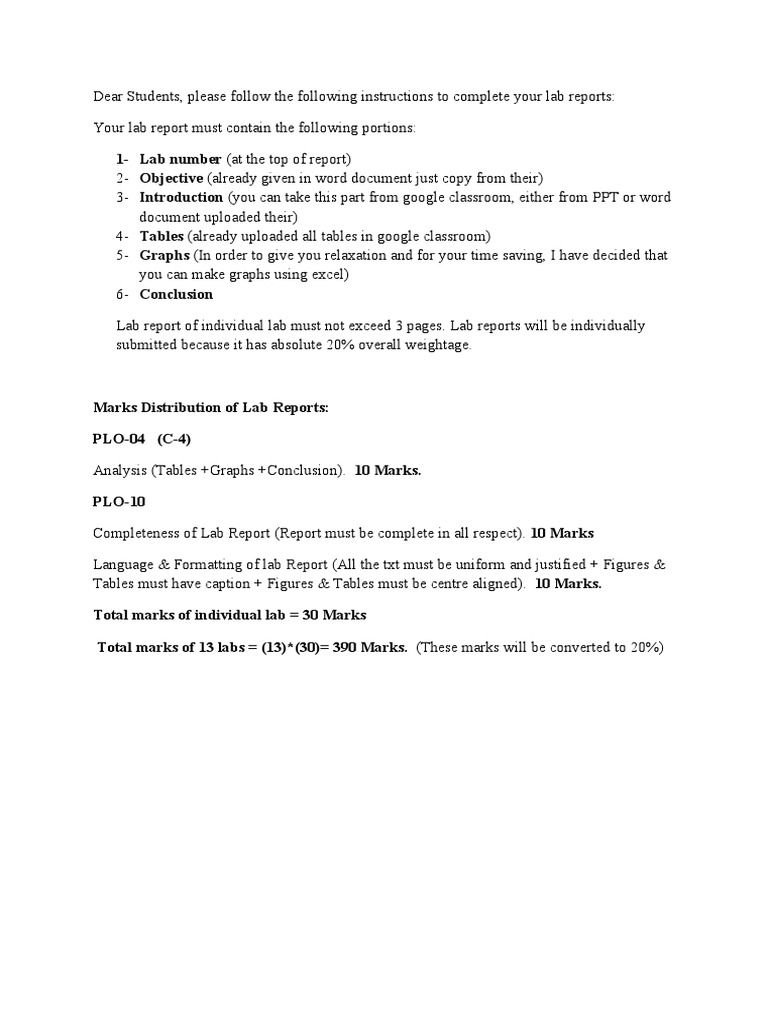 Lab Report Submission Guidelines | PDF