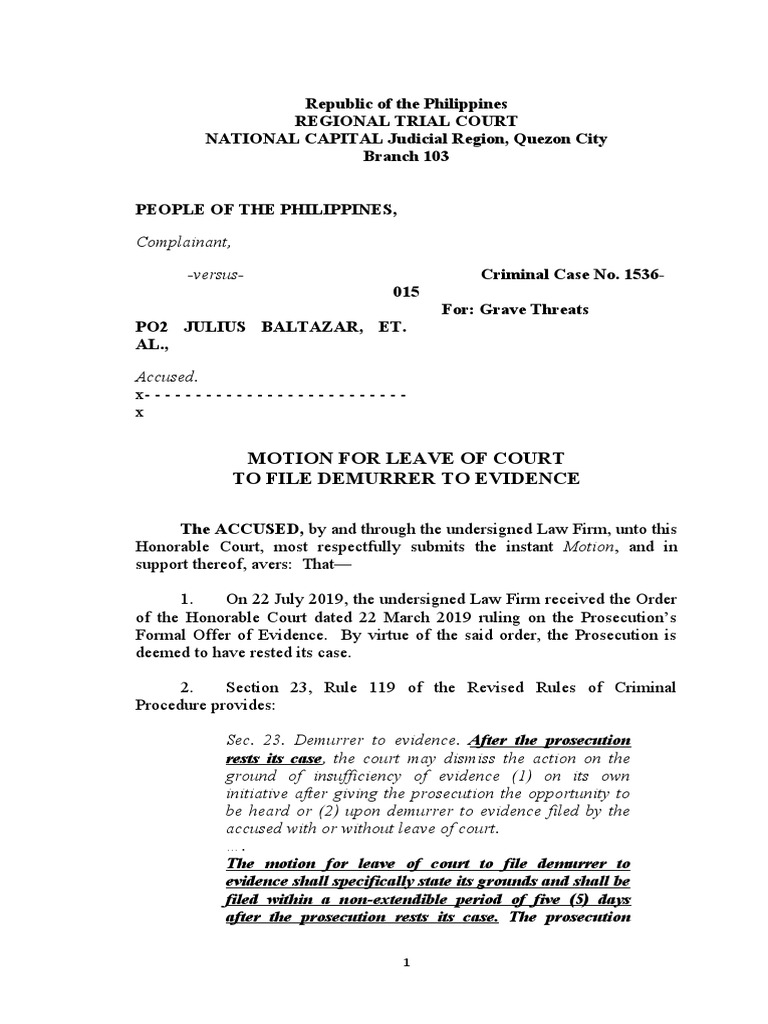 Motion For Leave To File Demurrer PDF Demurrer Witness