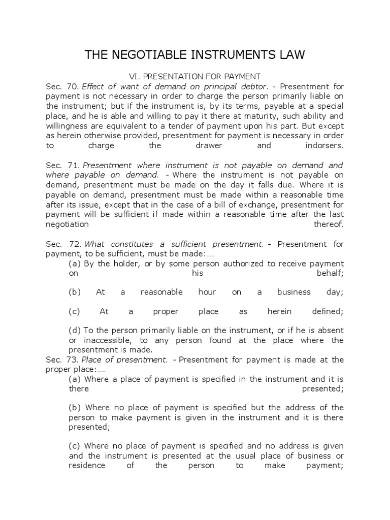 Presentment for Payment in Negotiable Instruments | PDF | Negotiable ...