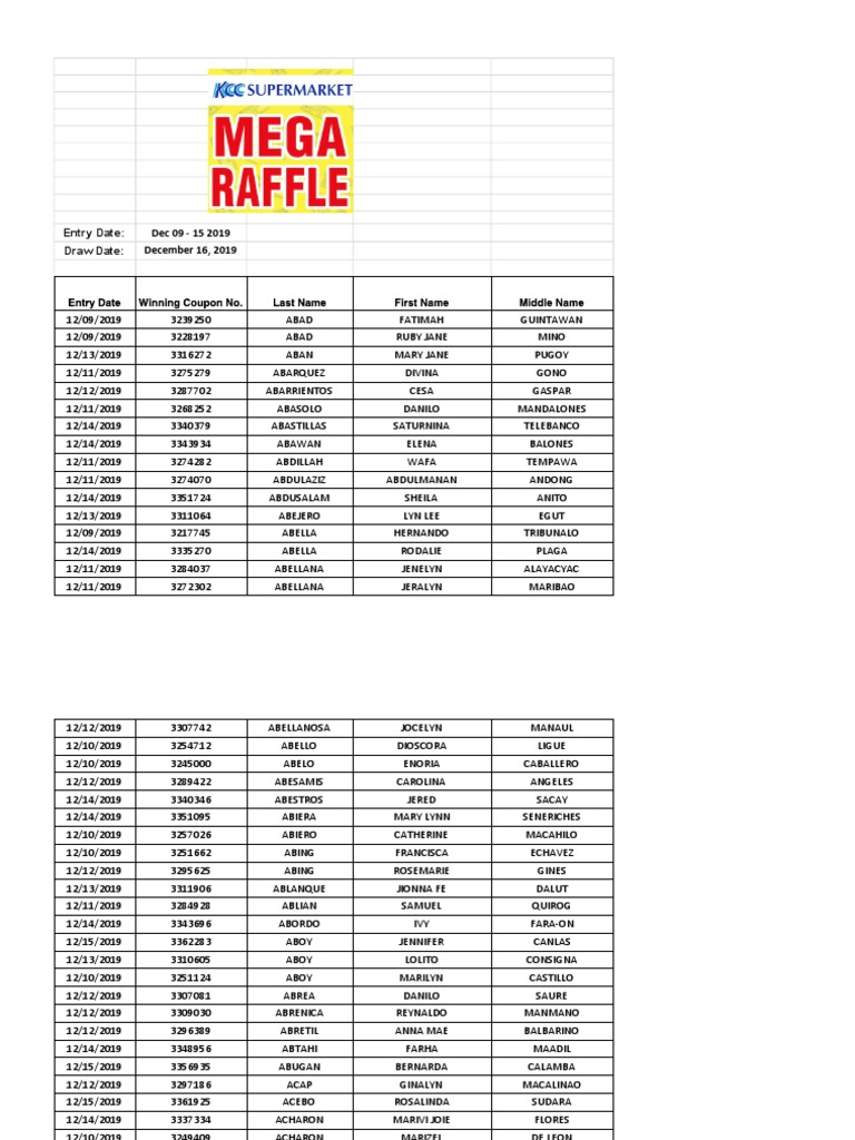 MEGA RAFFLE 13 MILLION 2019 Season 3 60th Weekly Draw - Sheet1 | PDF