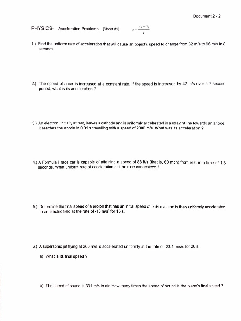 Acceleration Problems Sheet 1 | PDF | Anode | Acceleration