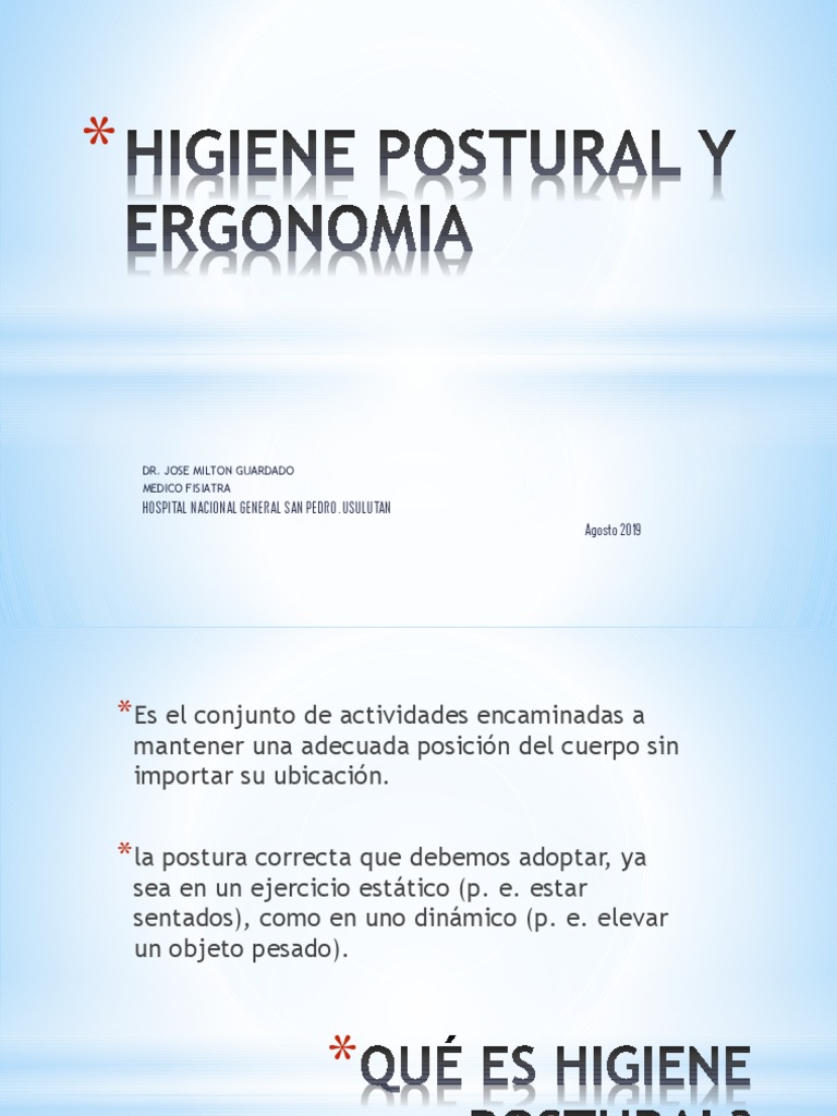 Higiene Postural y Ergonomia | PDF | Dolor lumbar | Anatomía humana