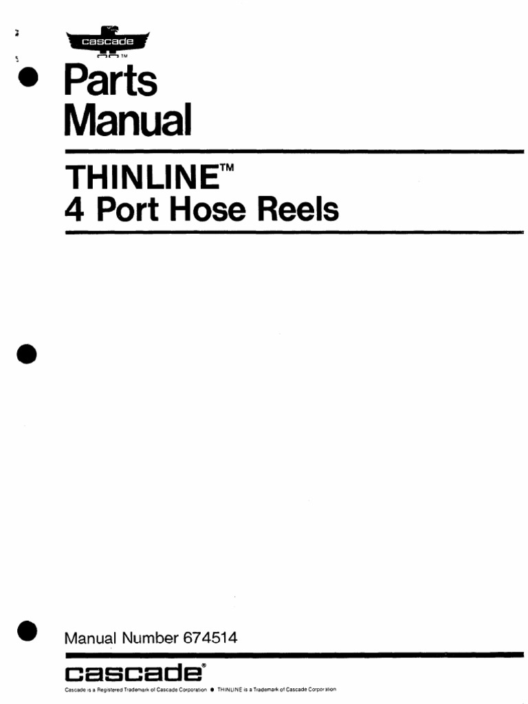 Cascade Thinline4port Hydraulic Hose Reel Parts PDF Manufactured