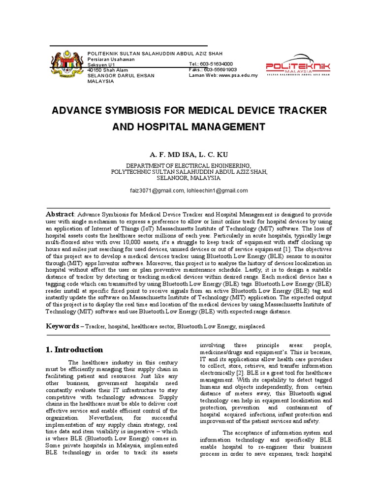 Medical Device Tracker for Hospitals | PDF | Radio Frequency ...