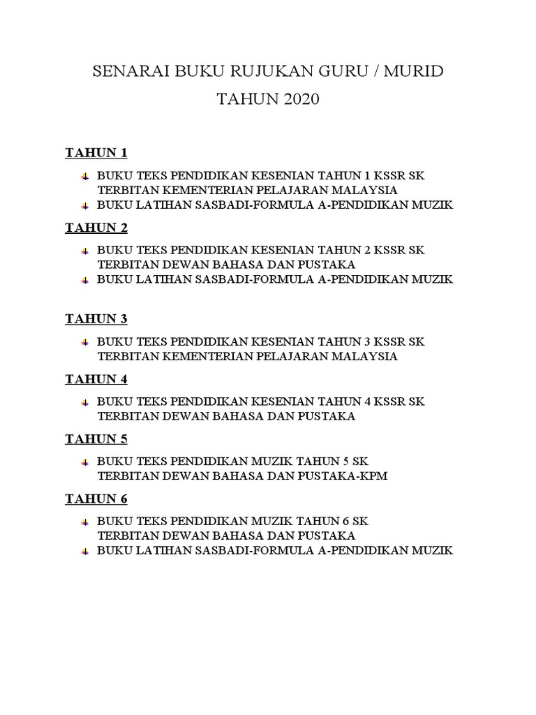 Senarai Buku Rujukan Guru Muzik | PDF