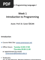 Week 1 Introduction To Programming: CME111 Programming Languages I