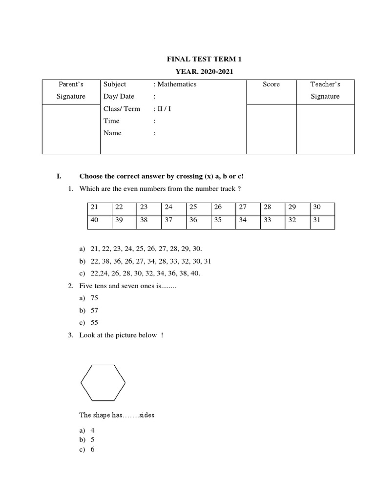 Mathematics Final Test Term 1 2020-2021 | PDF | Teaching Mathematics ...