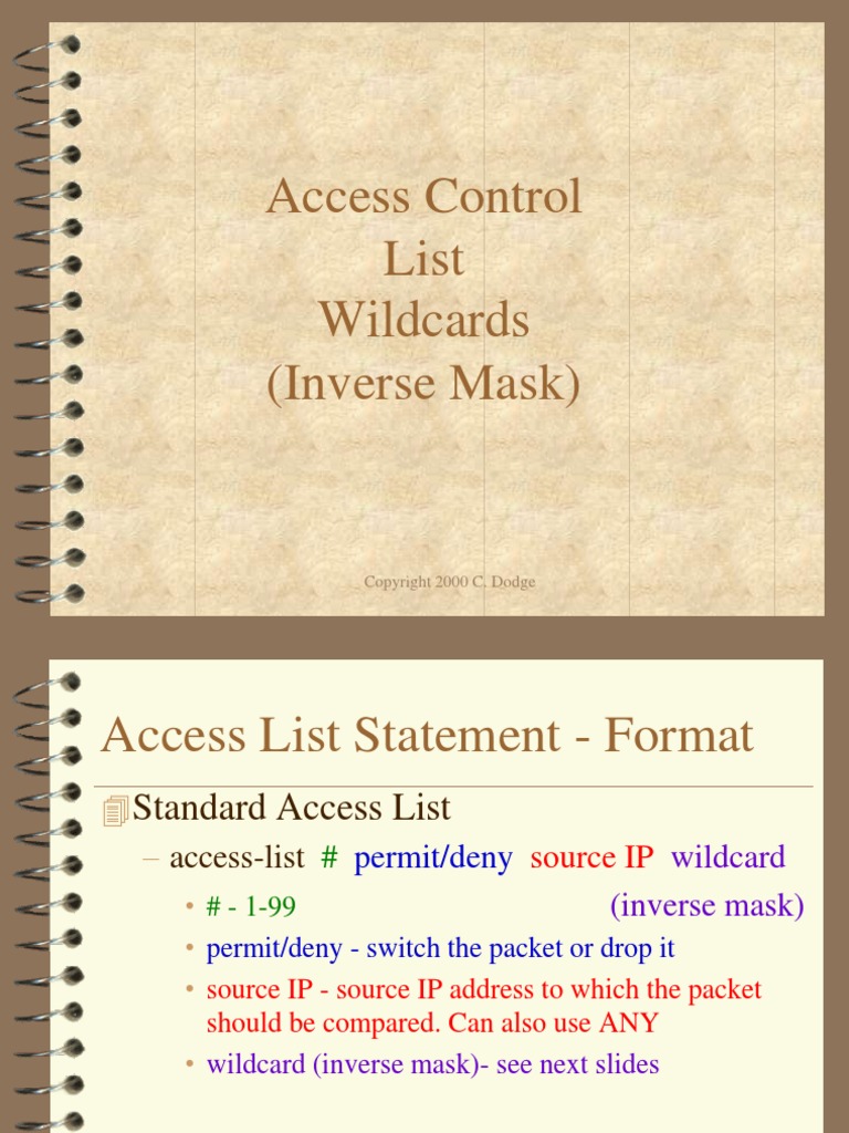 Access Control List Wildcards (Inverse Mask) PDF Communications Protocols Protocols